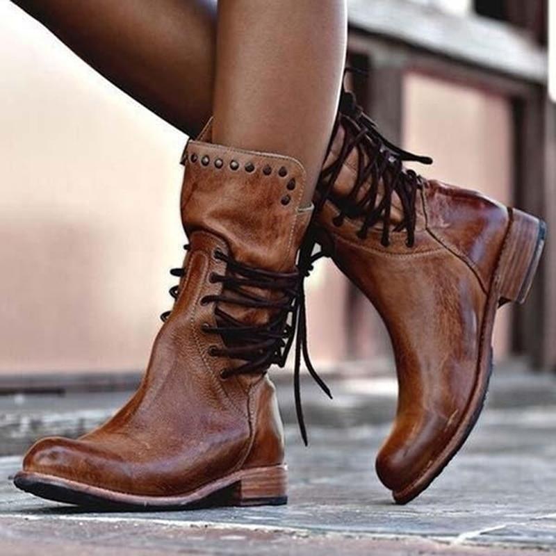 Camille™ | Bottines Mi-Mollet Cloutées Vintage