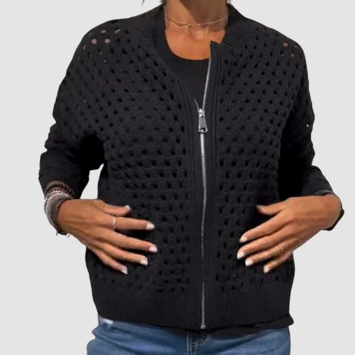 Désirée™ — Gilet maille ajourée zippé
