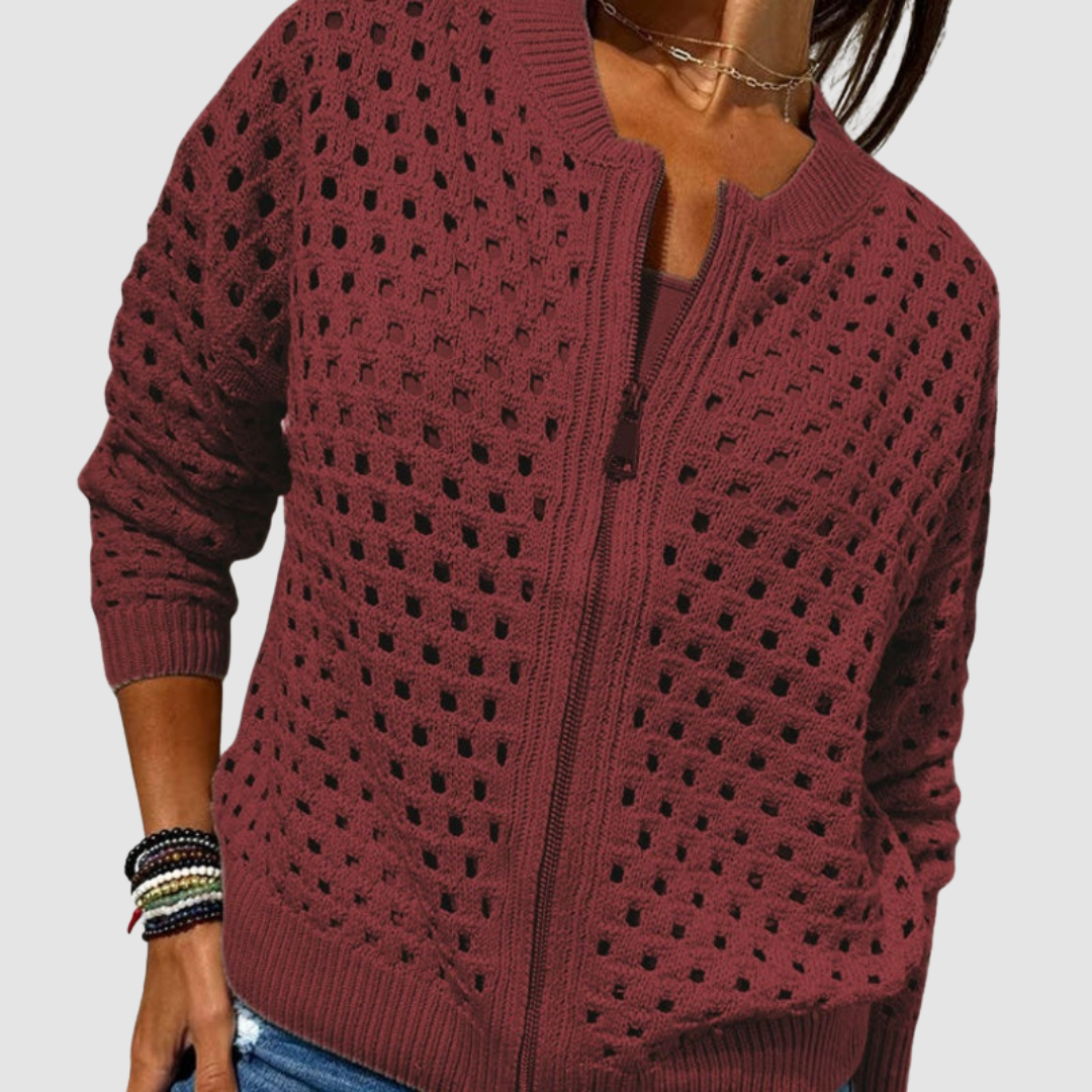 Désirée™ — Gilet maille ajourée zippé