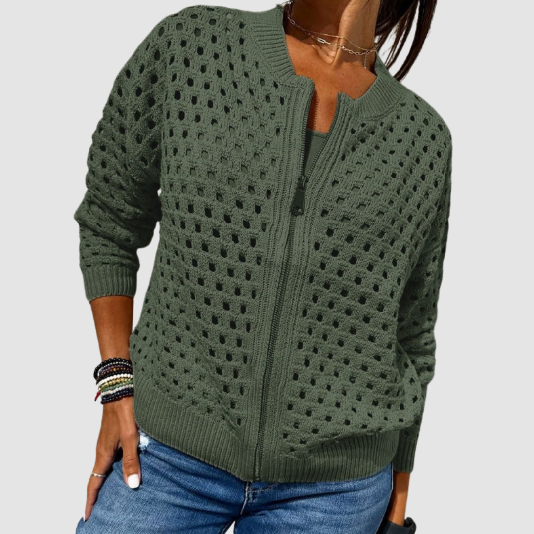 Désirée™ — Gilet maille ajourée zippé