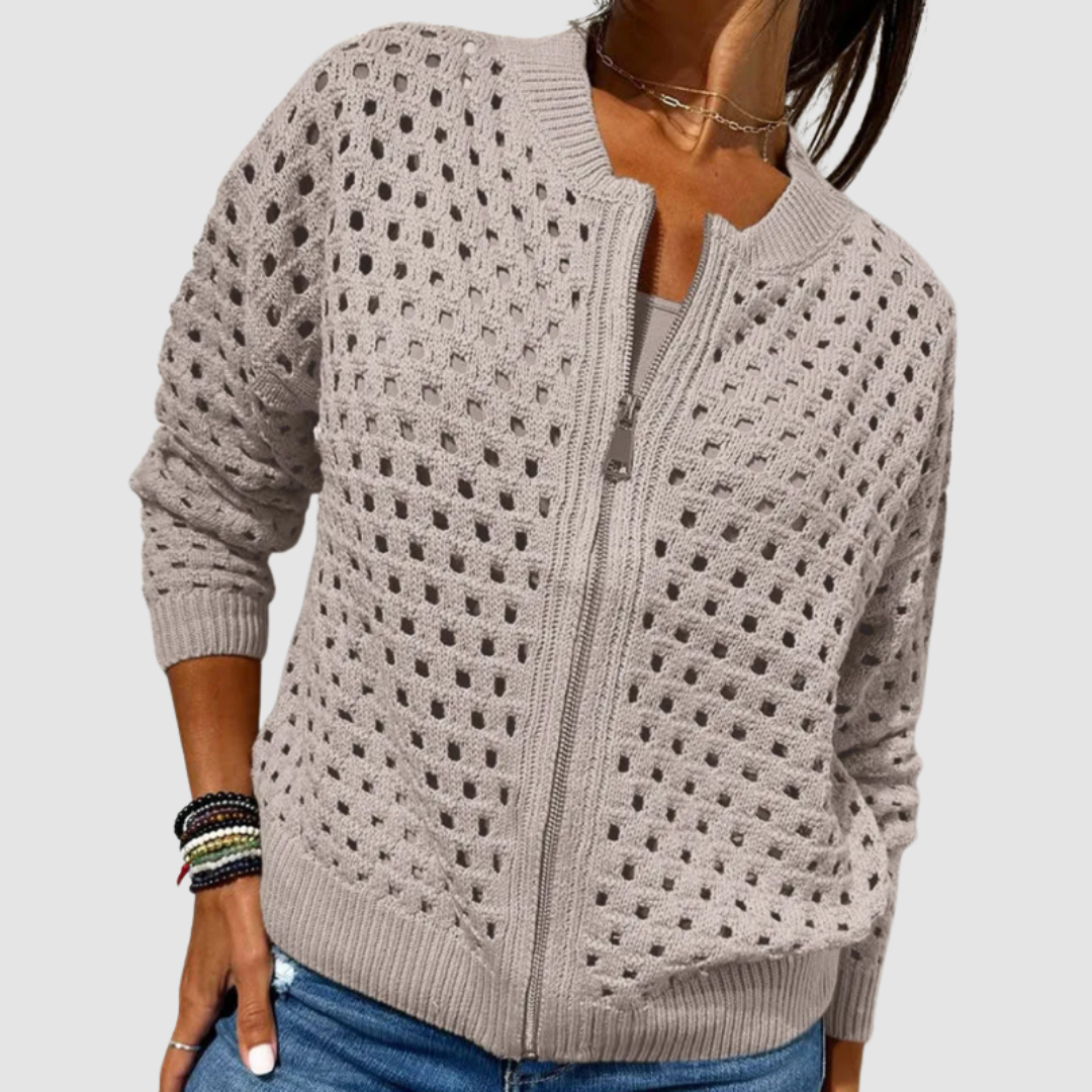 Désirée™ — Gilet maille ajourée zippé