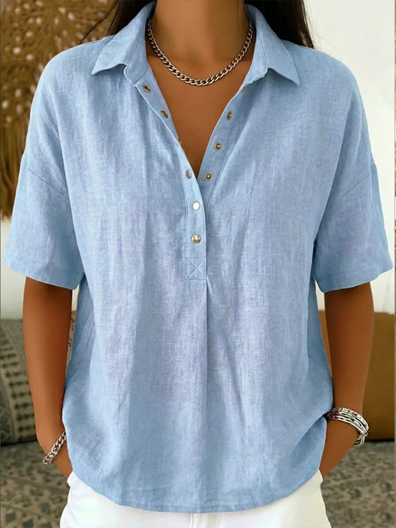 Claire™ — Blouse fluide à col boutonné