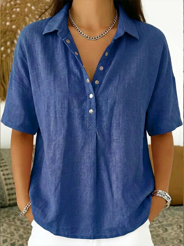 Claire™ — Blouse fluide à col boutonné