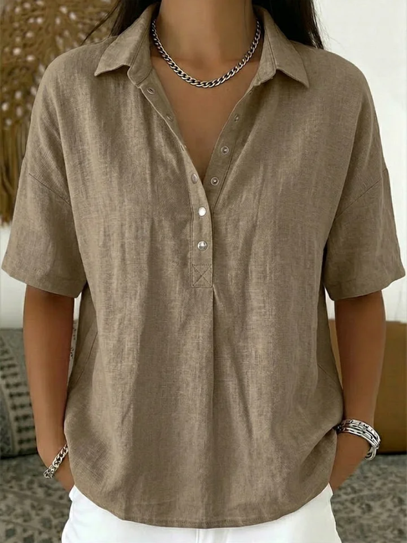 Claire™ — Blouse fluide à col boutonné