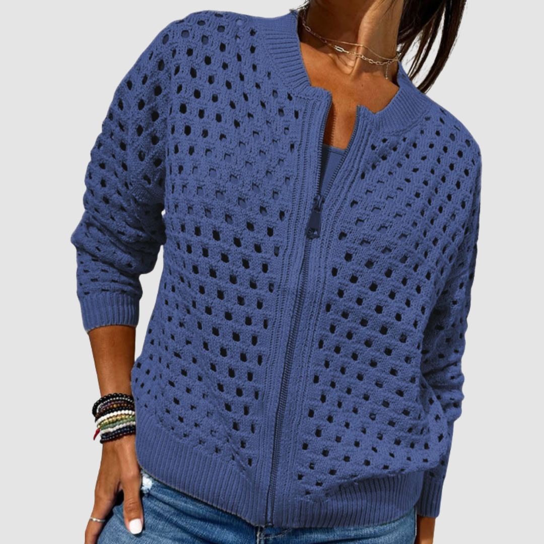 Désirée™ — Gilet maille ajourée zippé