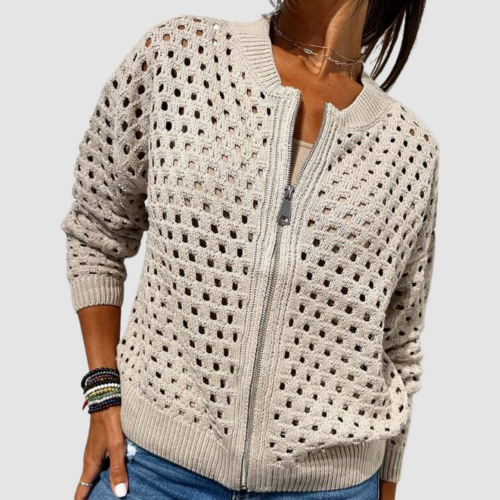 Désirée™ — Gilet maille ajourée zippé