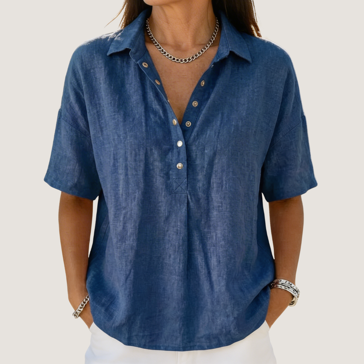 Claire™ — Blouse fluide à col boutonné