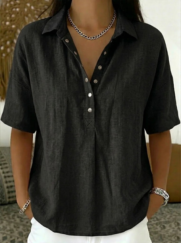 Claire™ — Blouse fluide à col boutonné