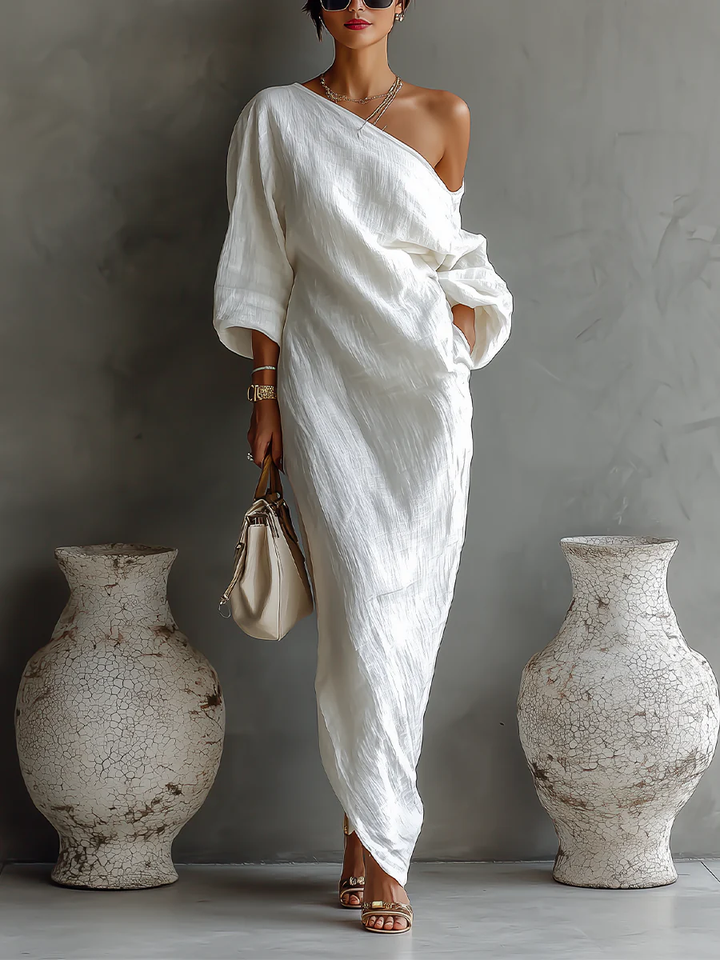 Livia™ — Robe asymétrique fluide élégance naturelle